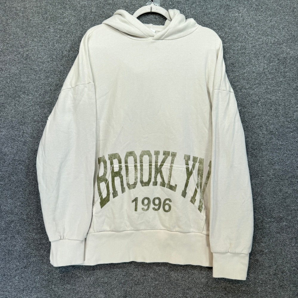 Urban Outfitters Hoodie Mens‎ Small Cream Brooklyn Oversized Pullover Sweatshirt